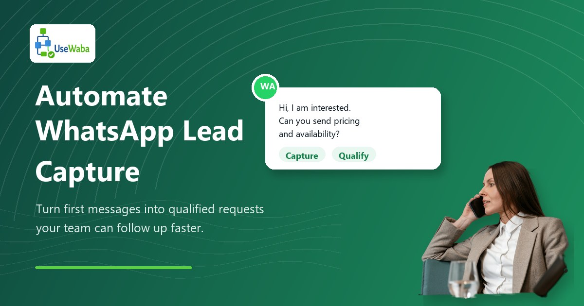 Business professional using a phone for WhatsApp lead capture