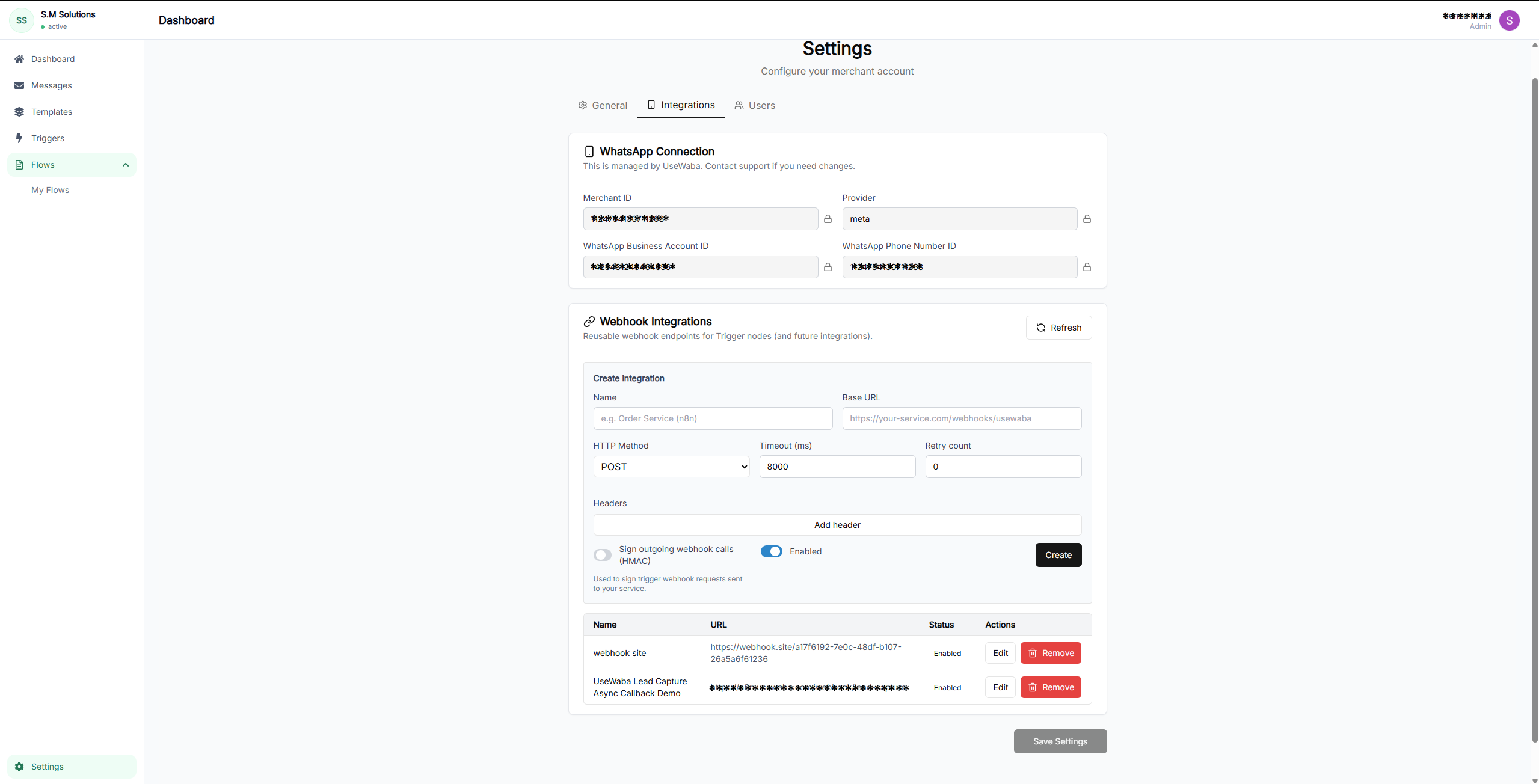 WhatsApp workflow integration preview with webhook and CRM handoff