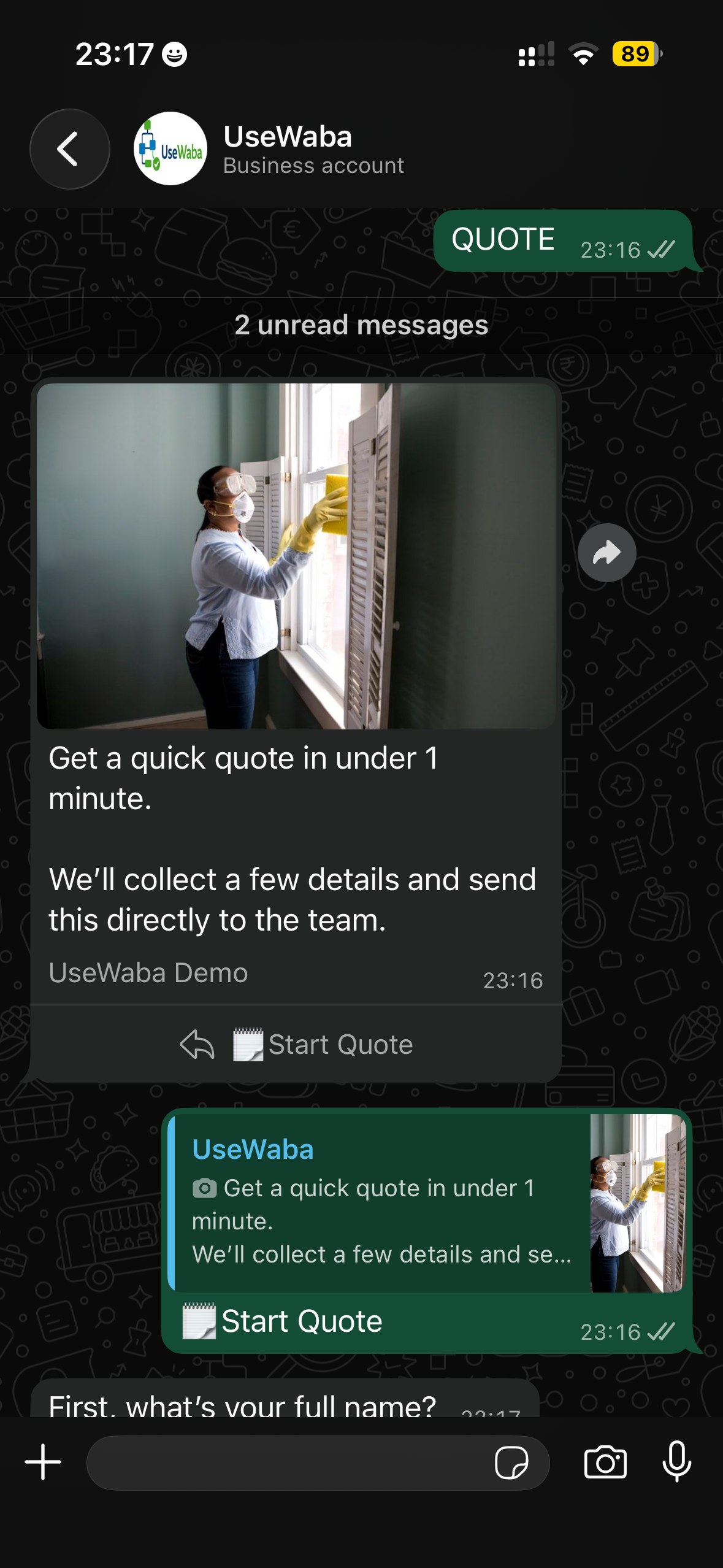 WhatsApp lead capture workflow preview with source tracking and team summary